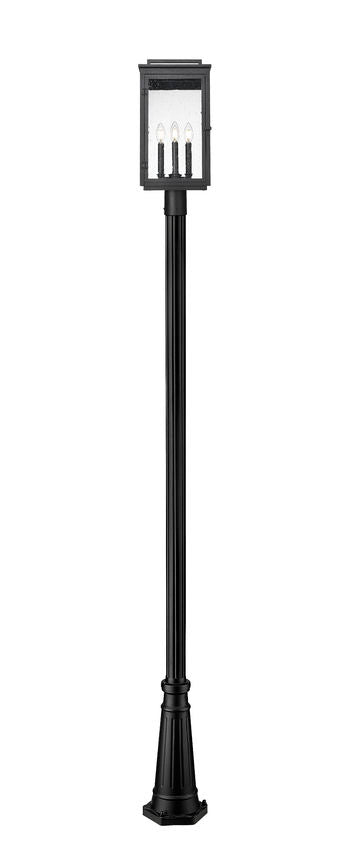 Z-Lite Hartwell 5019PHBR-519P-BK 4-Light Candelabra Bulb Base Sand Black Aluminum Clear Seedy Glass Shade Outdoor Post Mounted Fixture