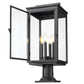 Z-Lite Hartwell 5019PHBR-533PM-BK 4-Light Candelabra Bulb Base Sand Black Aluminum Clear Seedy Glass Shade Outdoor Pier Mounted Fixture