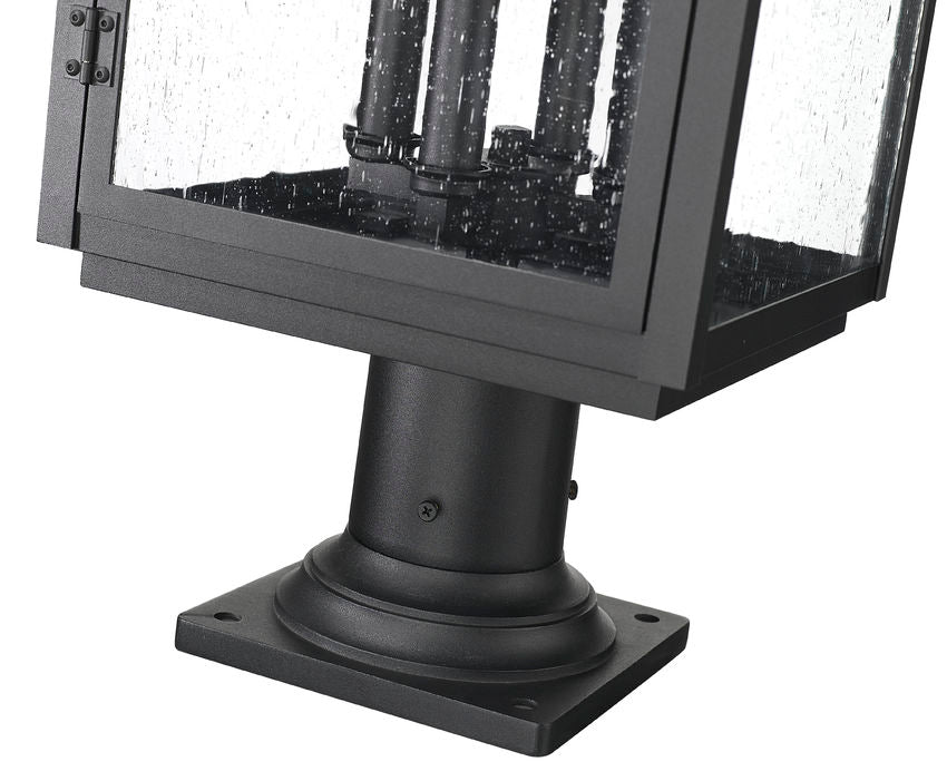 Z-Lite Hartwell 5019PHBR-533PM-BK 4-Light Candelabra Bulb Base Sand Black Aluminum Clear Seedy Glass Shade Outdoor Pier Mounted Fixture
