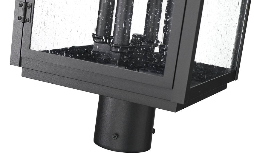 Z-Lite Hartwell 5019PHBR-BK 4-Light Candelabra Bulb Base Sand Black Aluminum Clear Seedy Glass Shade Outdoor Post Mount Fixture