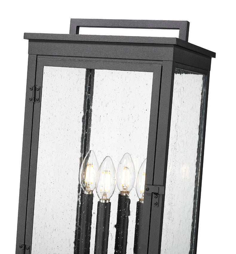 Z-Lite Hartwell 5019PHBS-536P-BK 4-Light Candelabra Bulb Base Sand Black Aluminum Clear Seedy Glass Shade Outdoor Post Mounted Fixture