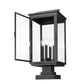 Z-Lite Hartwell 5019PHBS-SQPM-BK 4-Light Candelabra Bulb Base Sand Black Aluminum Clear Seedy Glass Shade Outdoor Pier Mounted Fixture