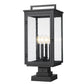 Z-Lite Hartwell 5019PHBS-SQPM-BK 4-Light Candelabra Bulb Base Sand Black Aluminum Clear Seedy Glass Shade Outdoor Pier Mounted Fixture