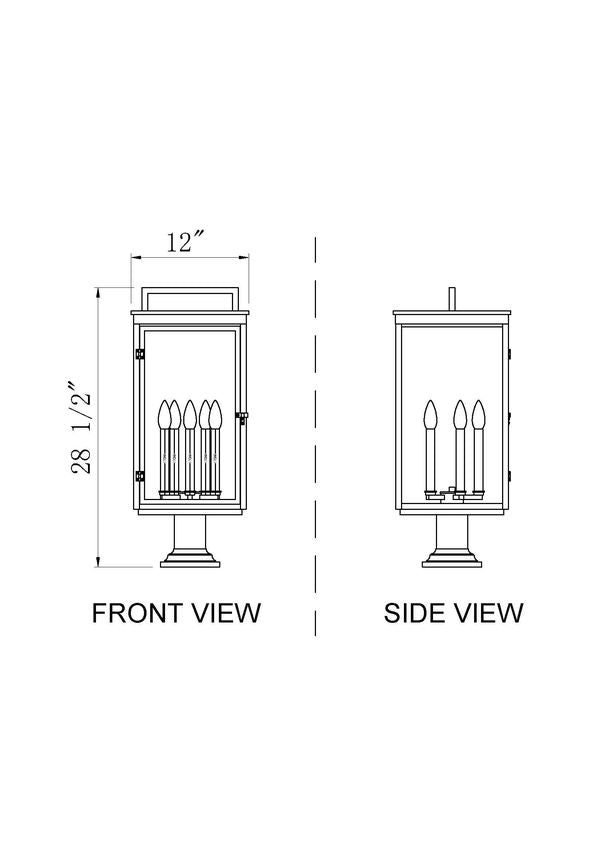 Z-Lite Hartwell 5019PHXLR-533PM-BK 5-Light Candelabra Bulb Base Sand Black Aluminum Clear Seedy Glass Shade Outdoor Pier Mounted Fixture