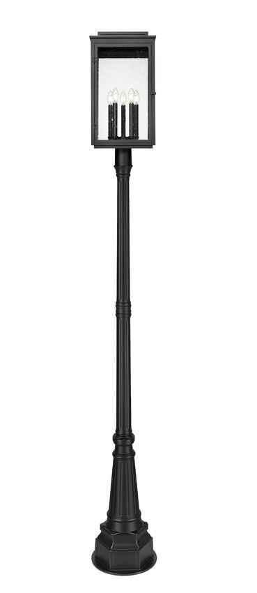 Z-Lite Hartwell 5019PHXLR-564P-BK 5-Light Candelabra Bulb Base Sand Black Aluminum Clear Seedy Glass Shade Outdoor Post Mounted Fixture