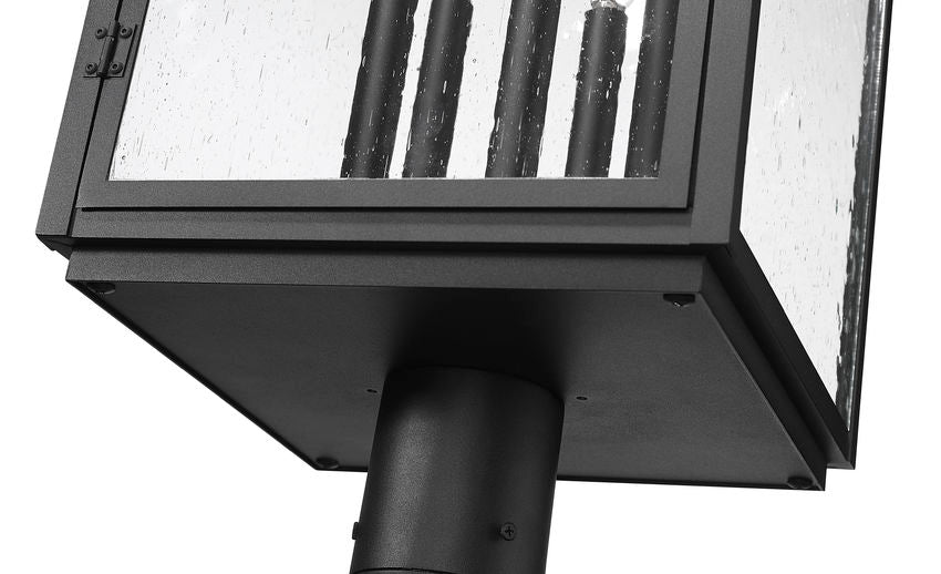 Z-Lite Hartwell 5019PHXLR-564P-BK 5-Light Candelabra Bulb Base Sand Black Aluminum Clear Seedy Glass Shade Outdoor Post Mounted Fixture