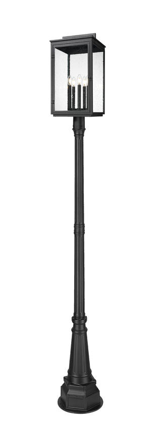 Z-Lite Hartwell 5019PHXLR-564P-BK 5-Light Candelabra Bulb Base Sand Black Aluminum Clear Seedy Glass Shade Outdoor Post Mounted Fixture