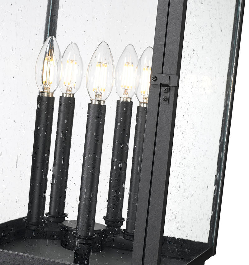 Z-Lite Hartwell 5019PHXLR-BK 5-Light Candelabra Bulb Base Sand Black Aluminum Clear Seedy Glass Shade Outdoor Post Mounted Fixture