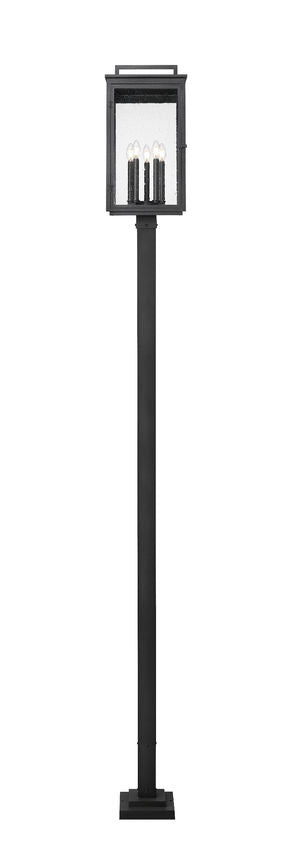 Z-Lite Hartwell 5019PHXLS-536P-BK 5-Light Candelabra Bulb Base Sand Black Aluminum Clear Seedy Glass Shade Outdoor Post Mounted Fixture
