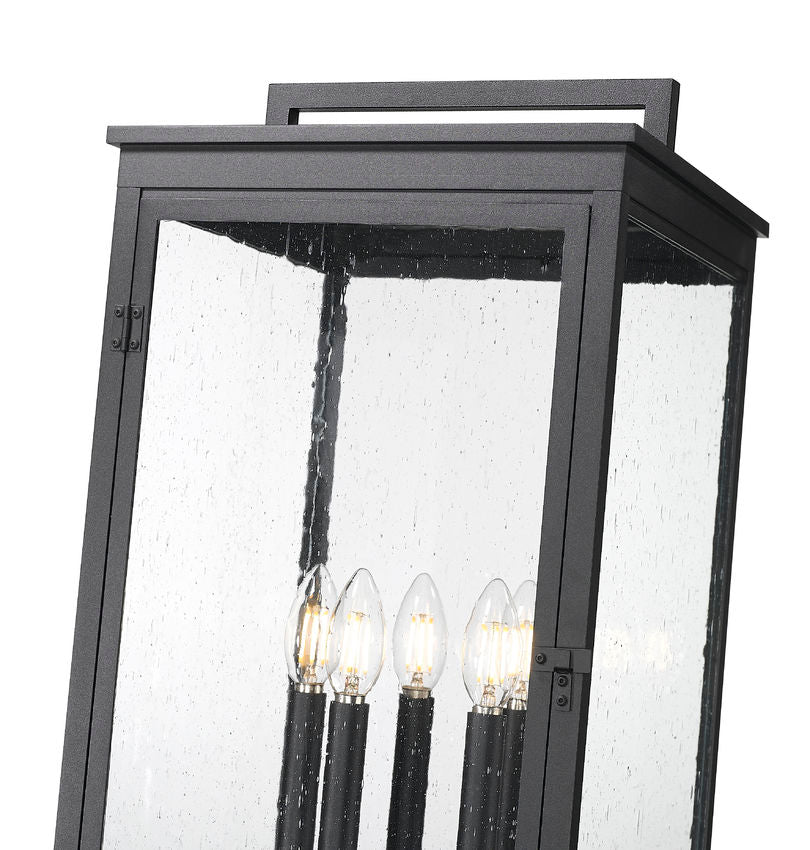 Z-Lite Hartwell 5019PHXLS-536P-BK 5-Light Candelabra Bulb Base Sand Black Aluminum Clear Seedy Glass Shade Outdoor Post Mounted Fixture