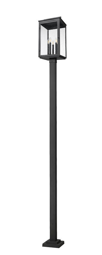 Z-Lite Hartwell 5019PHXLS-536P-BK 5-Light Candelabra Bulb Base Sand Black Aluminum Clear Seedy Glass Shade Outdoor Post Mounted Fixture