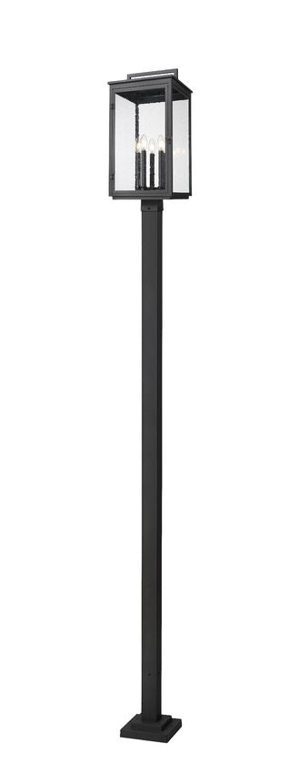Z-Lite Hartwell 5019PHXLS-536P-BK 5-Light Candelabra Bulb Base Sand Black Aluminum Clear Seedy Glass Shade Outdoor Post Mounted Fixture