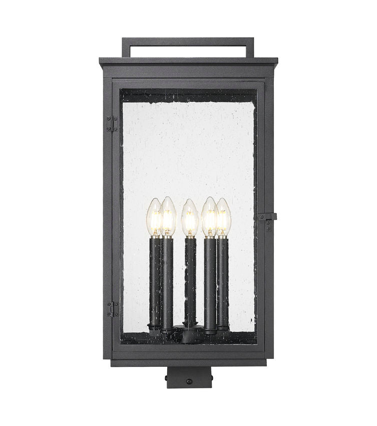 Z-Lite Hartwell 5019PHXLS-BK 5-Light Candelabra Bulb Base Sand Black Aluminum Clear Seedy Glass Shade Outdoor Post Mounted Fixture