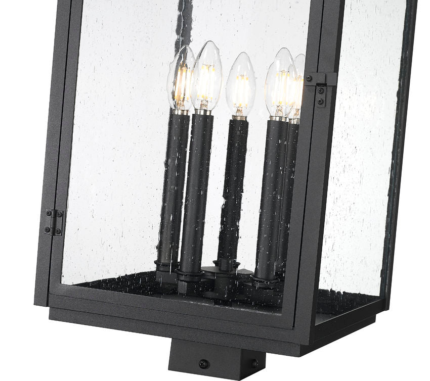 Z-Lite Hartwell 5019PHXLS-BK 5-Light Candelabra Bulb Base Sand Black Aluminum Clear Seedy Glass Shade Outdoor Post Mounted Fixture