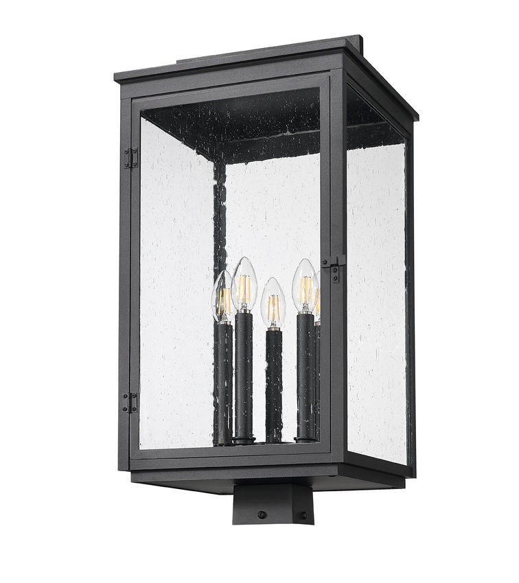 Z-Lite Hartwell 5019PHXLS-BK 5-Light Candelabra Bulb Base Sand Black Aluminum Clear Seedy Glass Shade Outdoor Post Mounted Fixture