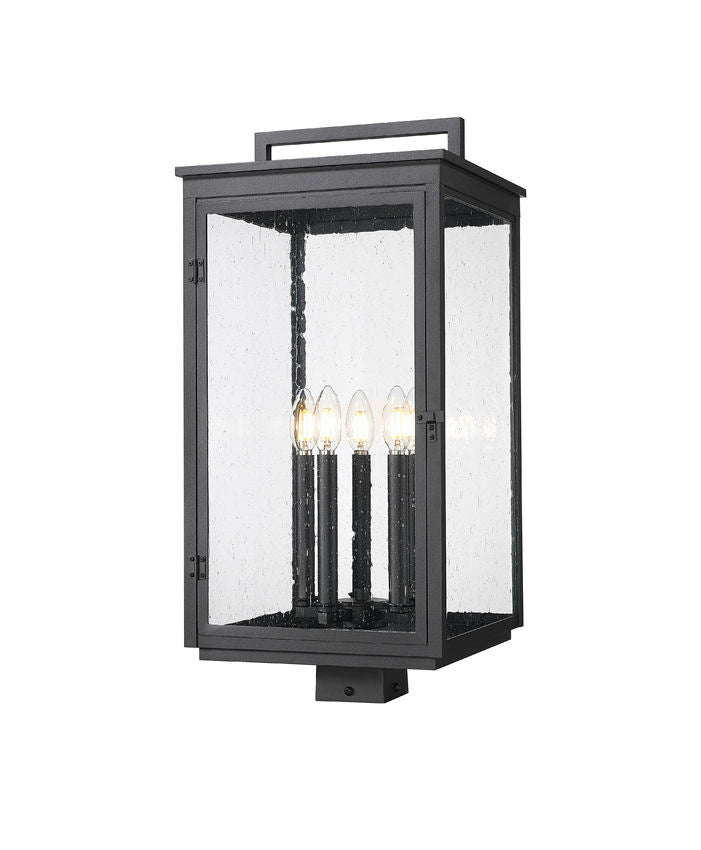 Z-Lite Hartwell 5019PHXLS-BK 5-Light Candelabra Bulb Base Sand Black Aluminum Clear Seedy Glass Shade Outdoor Post Mounted Fixture