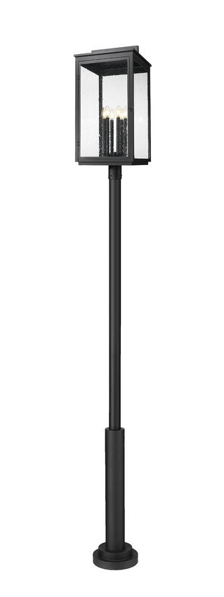 Z-Lite Hartwell 5019PHXXLR-5010P-BK 6-Light Candelabra Bulb Base Sand Black Aluminum Clear Seedy Glass Shade Outdoor Post Mounted Fixture