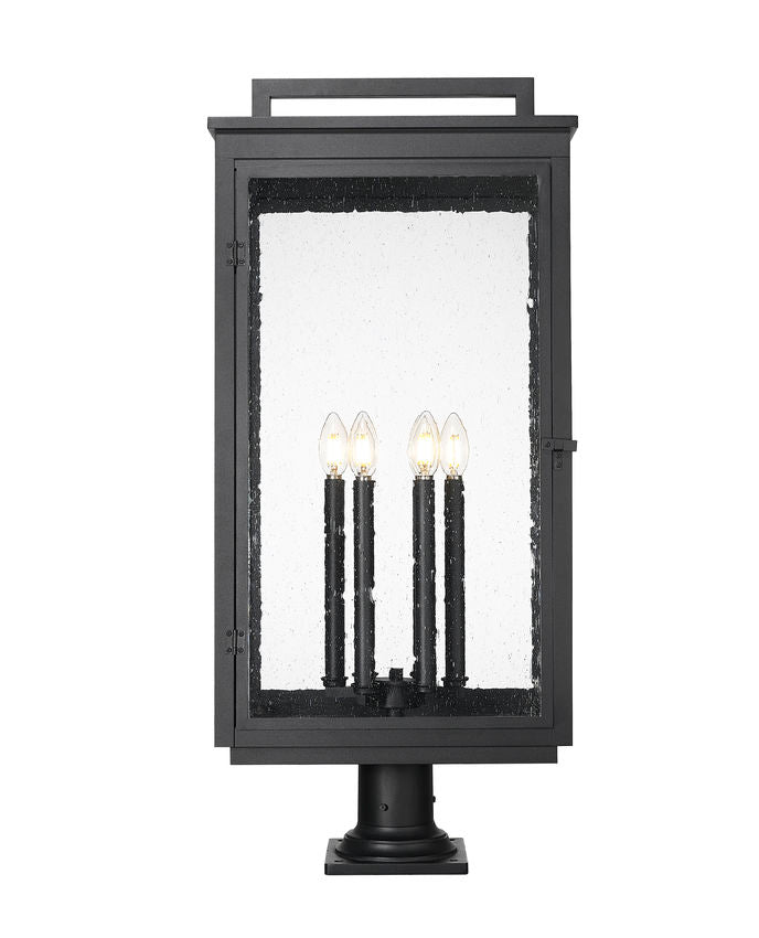Z-Lite Hartwell 5019PHXXLR-533PM-BK 6-Light Candelabra Bulb Base Sand Black Aluminum Clear Seedy Glass Shade Outdoor Pier Mounted Fixture