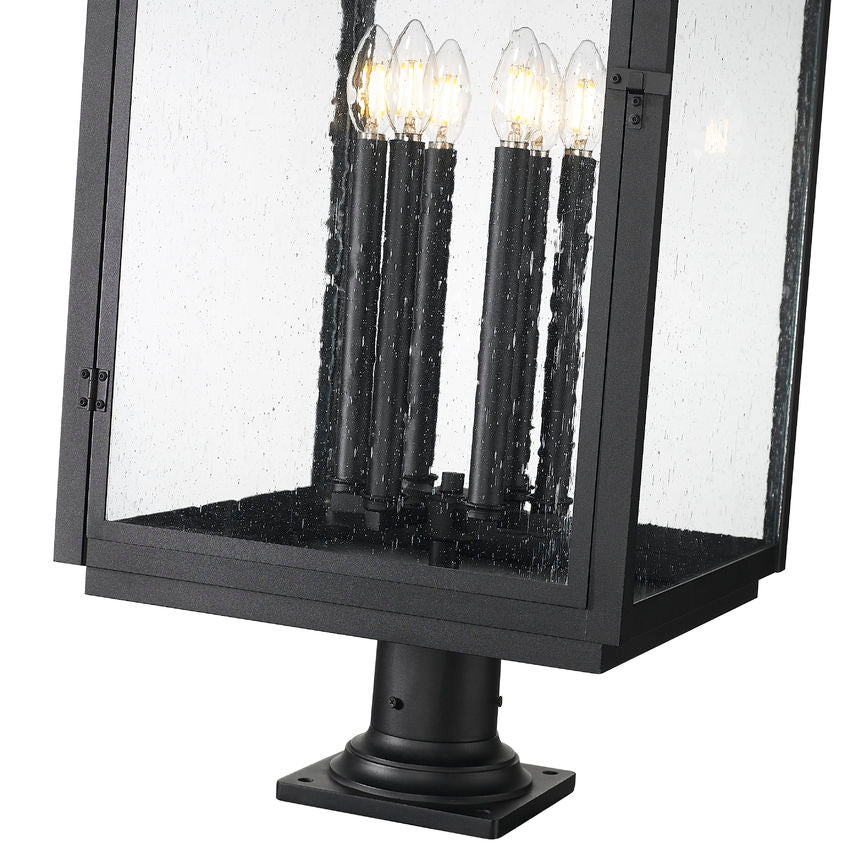 Z-Lite Hartwell 5019PHXXLR-533PM-BK 6-Light Candelabra Bulb Base Sand Black Aluminum Clear Seedy Glass Shade Outdoor Pier Mounted Fixture