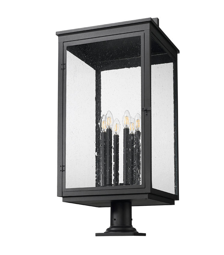 Z-Lite Hartwell 5019PHXXLR-533PM-BK 6-Light Candelabra Bulb Base Sand Black Aluminum Clear Seedy Glass Shade Outdoor Pier Mounted Fixture