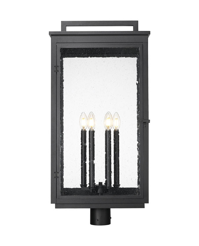 Z-Lite Hartwell 5019PHXXLR-BK 6-Light Candelabra Bulb Base Sand Black Aluminum Clear Seedy Glass Shade Outdoor Post Mounted Fixture