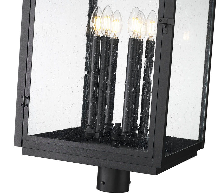 Z-Lite Hartwell 5019PHXXLR-BK 6-Light Candelabra Bulb Base Sand Black Aluminum Clear Seedy Glass Shade Outdoor Post Mounted Fixture