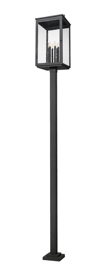 Z-Lite Hartwell 5019PHXXLS-536P-BK 6-Light Candelabra Bulb Base Sand Black Aluminum Clear Seedy Glass Shade Outdoor Post Mounted Fixture