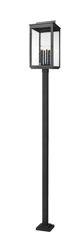 Z-Lite Hartwell 5019PHXXLS-536P-BK 6-Light Candelabra Bulb Base Sand Black Aluminum Clear Seedy Glass Shade Outdoor Post Mounted Fixture