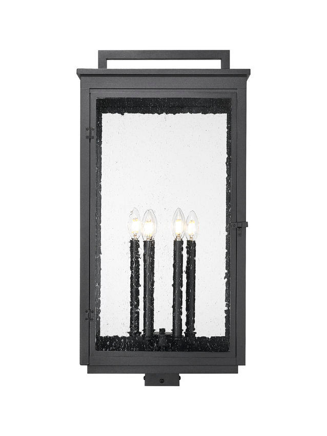 Z-Lite Hartwell 5019PHXXLS-BK 6-Light Candelabra Bulb Base Sand Black Aluminum Clear Seedy Glass Shade Outdoor Post Mounted Fixture