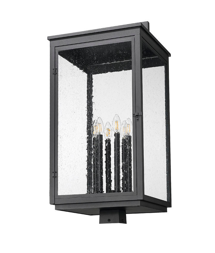 Z-Lite Hartwell 5019PHXXLS-BK 6-Light Candelabra Bulb Base Sand Black Aluminum Clear Seedy Glass Shade Outdoor Post Mounted Fixture