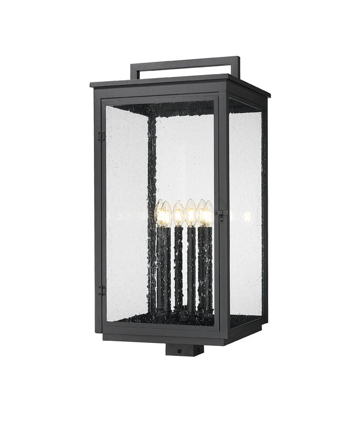 Z-Lite Hartwell 5019PHXXLS-BK 6-Light Candelabra Bulb Base Sand Black Aluminum Clear Seedy Glass Shade Outdoor Post Mounted Fixture
