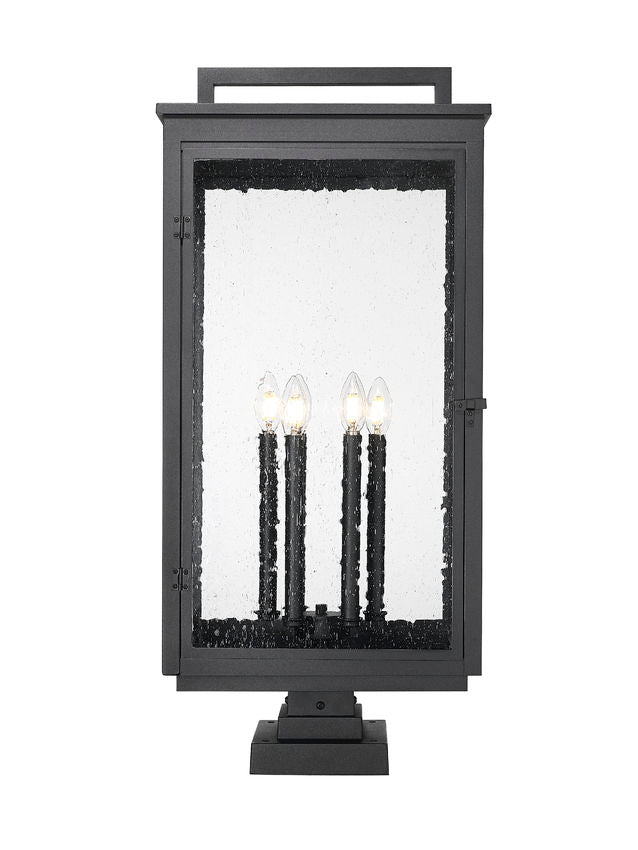 Z-Lite Hartwell 5019PHXXLS-SQPM-BK 6-Light Candelabra Bulb Base Sand Black Aluminum Clear Seedy Glass Shade Outdoor Pier Mounted Fixture