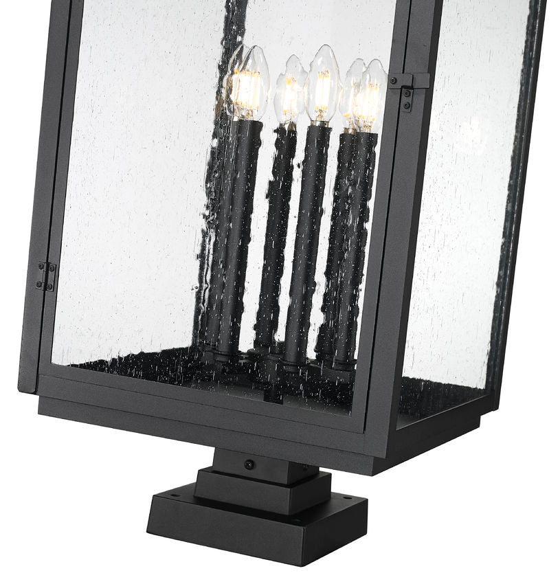Z-Lite Hartwell 5019PHXXLS-SQPM-BK 6-Light Candelabra Bulb Base Sand Black Aluminum Clear Seedy Glass Shade Outdoor Pier Mounted Fixture