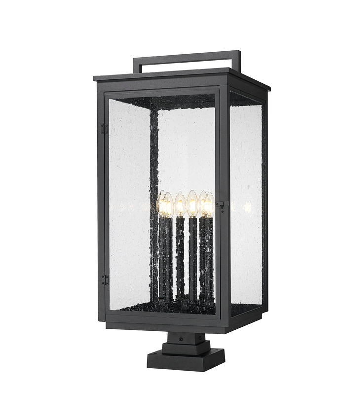 Z-Lite Hartwell 5019PHXXLS-SQPM-BK 6-Light Candelabra Bulb Base Sand Black Aluminum Clear Seedy Glass Shade Outdoor Pier Mounted Fixture