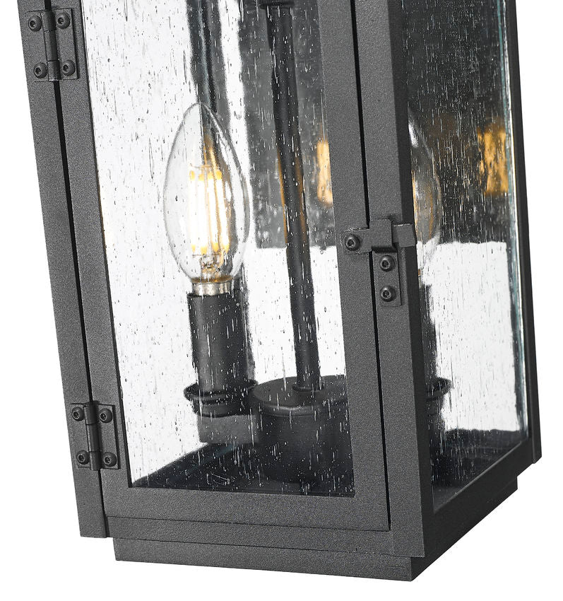 Z-Lite Hartwell 5019S-BK 2-Light Candelabra Bulb Base Sand Black Aluminum Clear Seedy Glass Shade Outdoor Wall Light