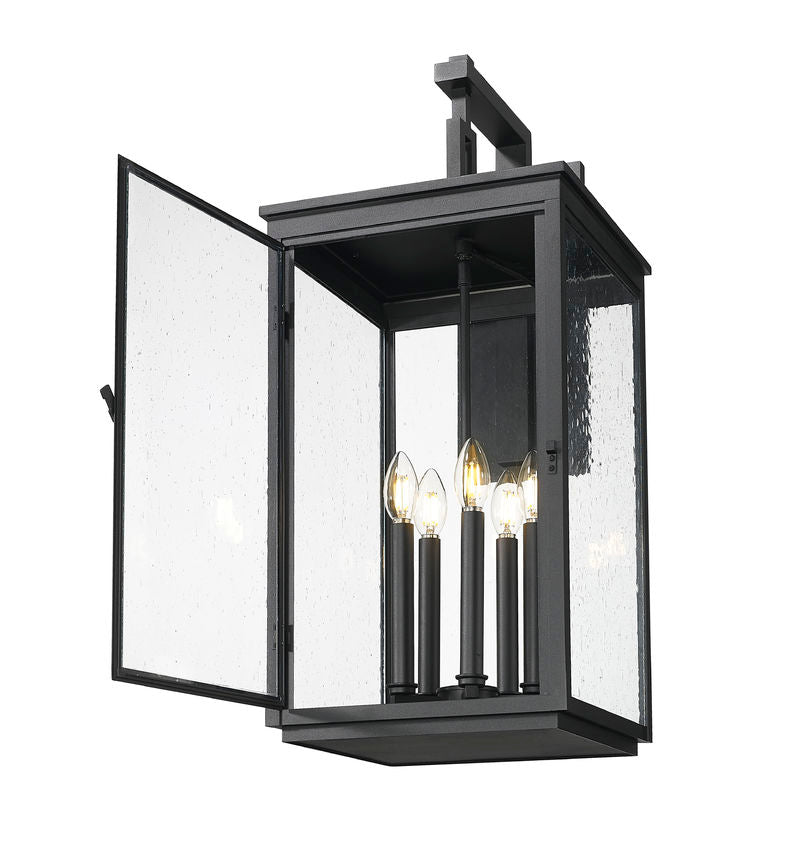Z-Lite Hartwell 5019XL-BK 5-Light Candelabra Bulb Base Sand Black Aluminum Clear Seedy Glass Shade Outdoor Wall Light