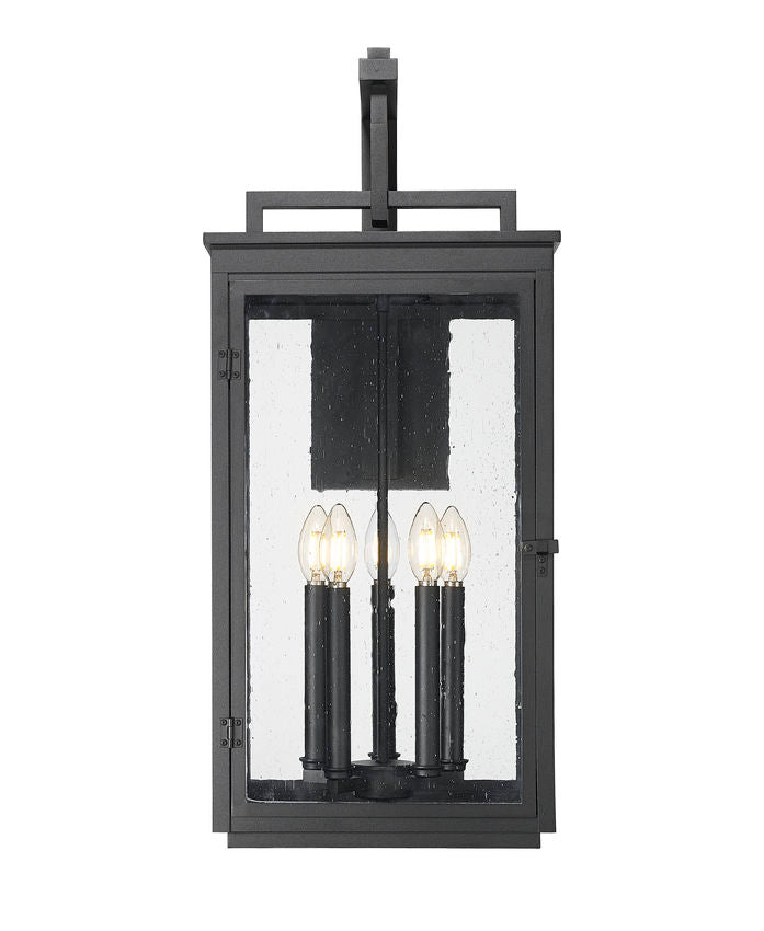 Z-Lite Hartwell 5019XL-BK 5-Light Candelabra Bulb Base Sand Black Aluminum Clear Seedy Glass Shade Outdoor Wall Light