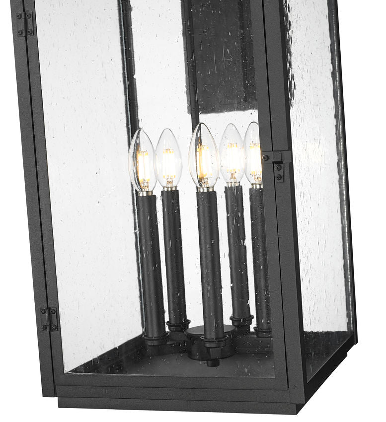 Z-Lite Hartwell 5019XL-BK 5-Light Candelabra Bulb Base Sand Black Aluminum Clear Seedy Glass Shade Outdoor Wall Light