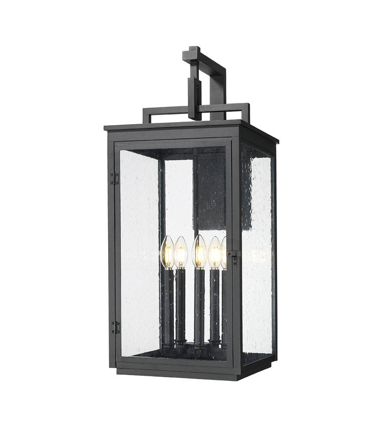 Z-Lite Hartwell 5019XL-BK 5-Light Candelabra Bulb Base Sand Black Aluminum Clear Seedy Glass Shade Outdoor Wall Light