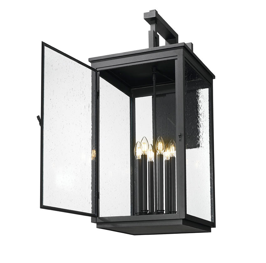 Z-Lite Hartwell 5019XXL-BK 6-Light Candelabra Bulb Base Sand Black Aluminum Clear Seedy Glass Shade Outdoor Wall Light