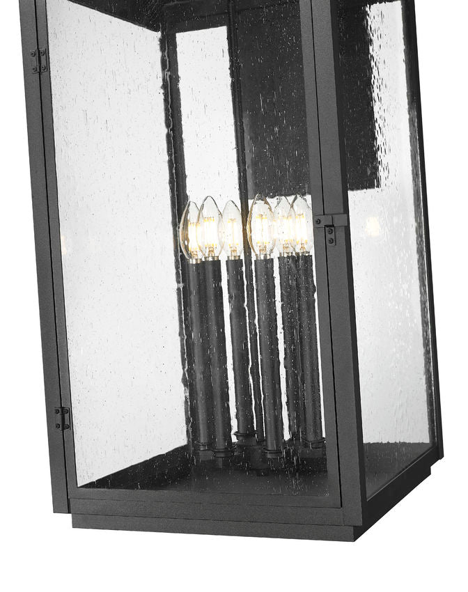 Z-Lite Hartwell 5019XXL-BK 6-Light Candelabra Bulb Base Sand Black Aluminum Clear Seedy Glass Shade Outdoor Wall Light