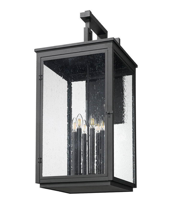 Z-Lite Hartwell 5019XXL-BK 6-Light Candelabra Bulb Base Sand Black Aluminum Clear Seedy Glass Shade Outdoor Wall Light
