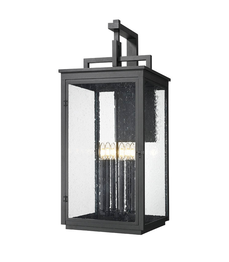 Z-Lite Hartwell 5019XXL-BK 6-Light Candelabra Bulb Base Sand Black Aluminum Clear Seedy Glass Shade Outdoor Wall Light