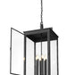 Z-Lite Hartwell 6-Light Candelabra Sand Black Aluminum Frame Clear Seedy Glass Shade Outdoor Chain Mount Ceiling Fixture