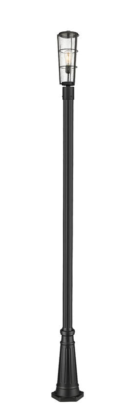 Z-Lite Helix 591PHB-519P-BK 1-Light Black Aluminum Frame Clear Seedy Glass Shade Outdoor Post Mounted Fixture