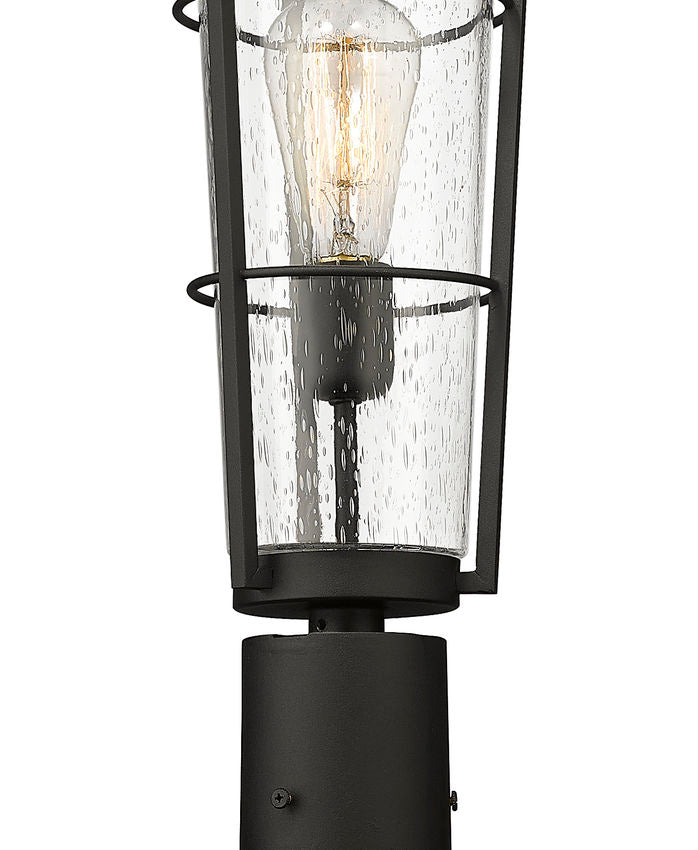 Z-Lite Helix 591PHB-519P-BK 1-Light Black Aluminum Frame Clear Seedy Glass Shade Outdoor Post Mounted Fixture