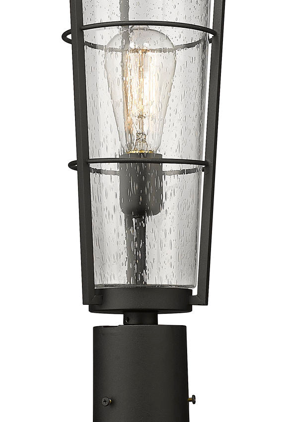 Z-Lite Helix 591PHB-567P-BK 1-Light Black Aluminum Frame Clear Seedy Glass Shade Outdoor Post Mounted Fixture