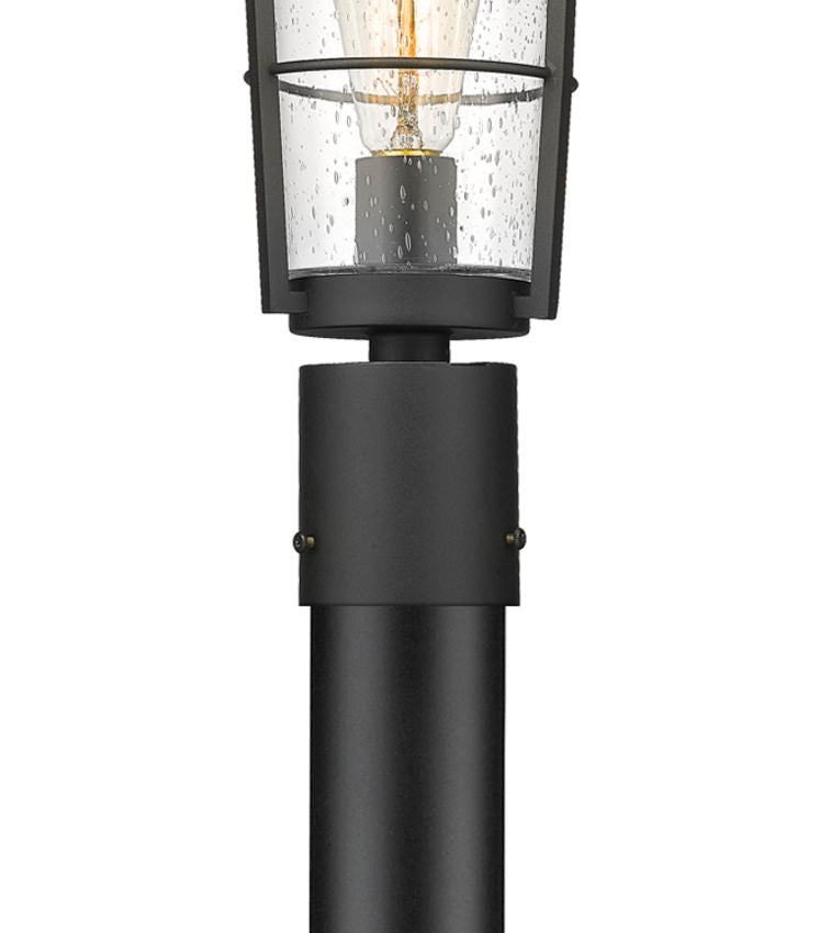 Z-Lite Helix 591PHM-567P-BK 1-Light Black Aluminum Frame Clear Seedy Glass Shade Outdoor Post Mounted Fixture