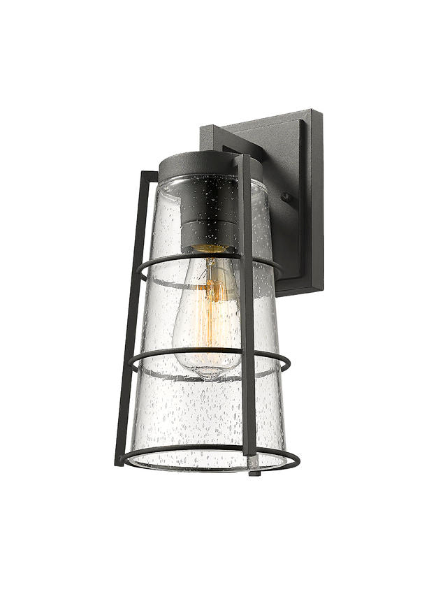 Z-Lite Helix 6" W x 13" H 1-Light Black Aluminum Outdoor Wall Sconce With Clear Seedy Glass Shade