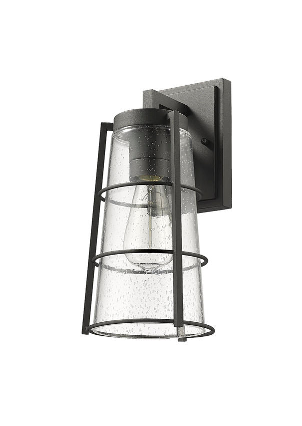 Z-Lite Helix 6" W x 13" H 1-Light Black Aluminum Outdoor Wall Sconce With Clear Seedy Glass Shade
